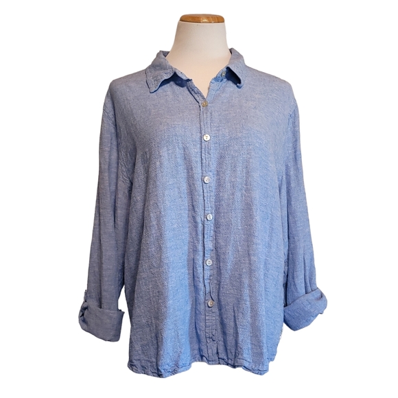 Orvis Tops Orvis Ladies Long Sleeve Linen Blend Top Blue Xxl Poshmark